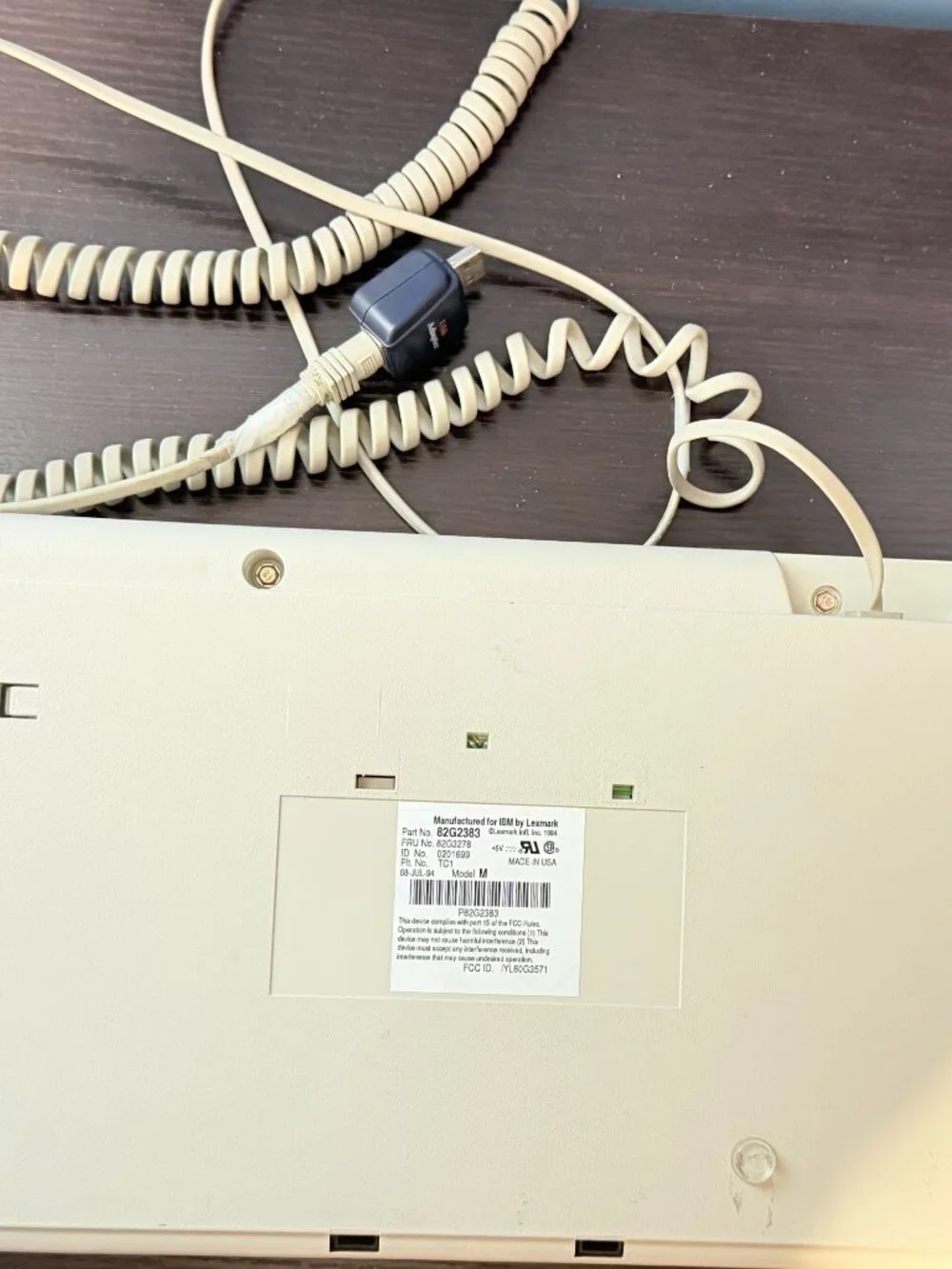 IBM model M (82G2383) Manufactured by Lexmark 08-JUL-94, Wired with Adapter